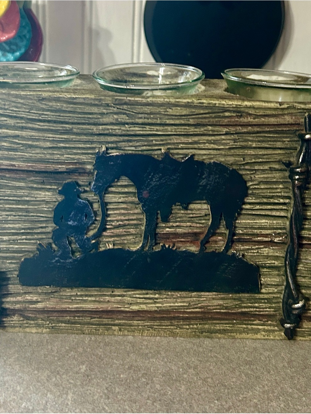 Western Silhouette Tealight Holder - Black Accent